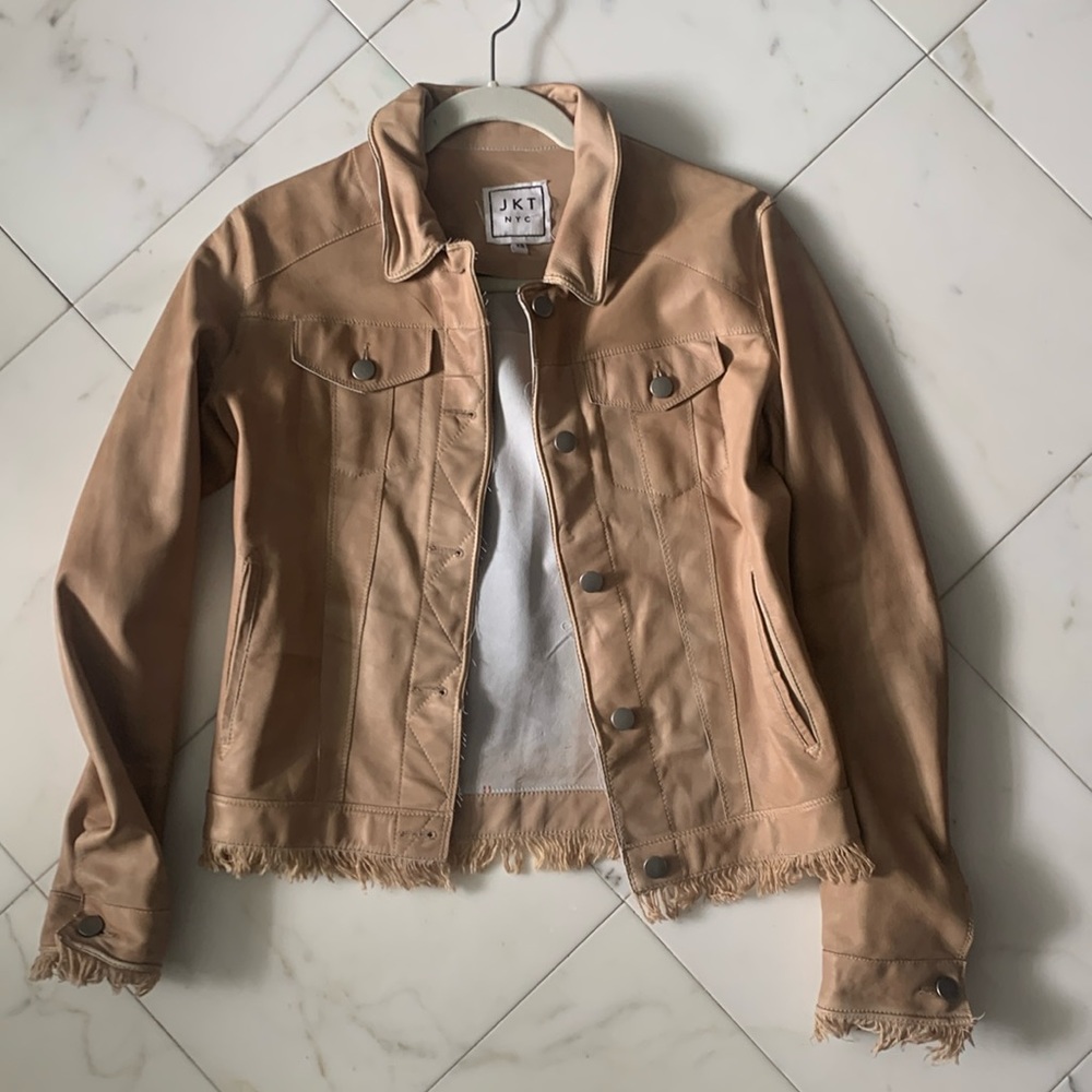 JKY NYC Tan leather jacket XS but not tight